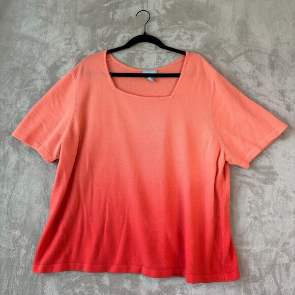 Liz & Me Tops - Liz & Me Top Womens 3X Orange Coral Romantic Ombre Blouse Square Neckline